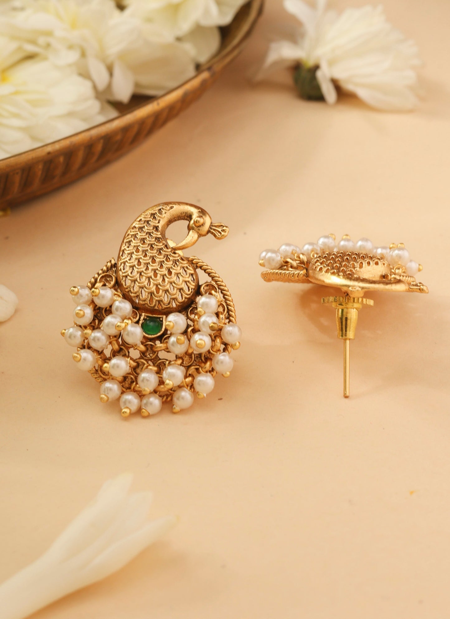 Unique Gold Studs with Pearls