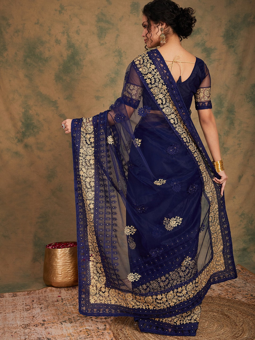 Embroidered Net Saree with Intricate Bead Work