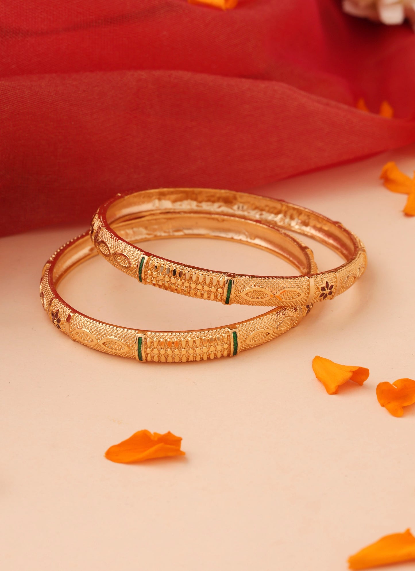 Set of two Gold Bangles with Color Accents