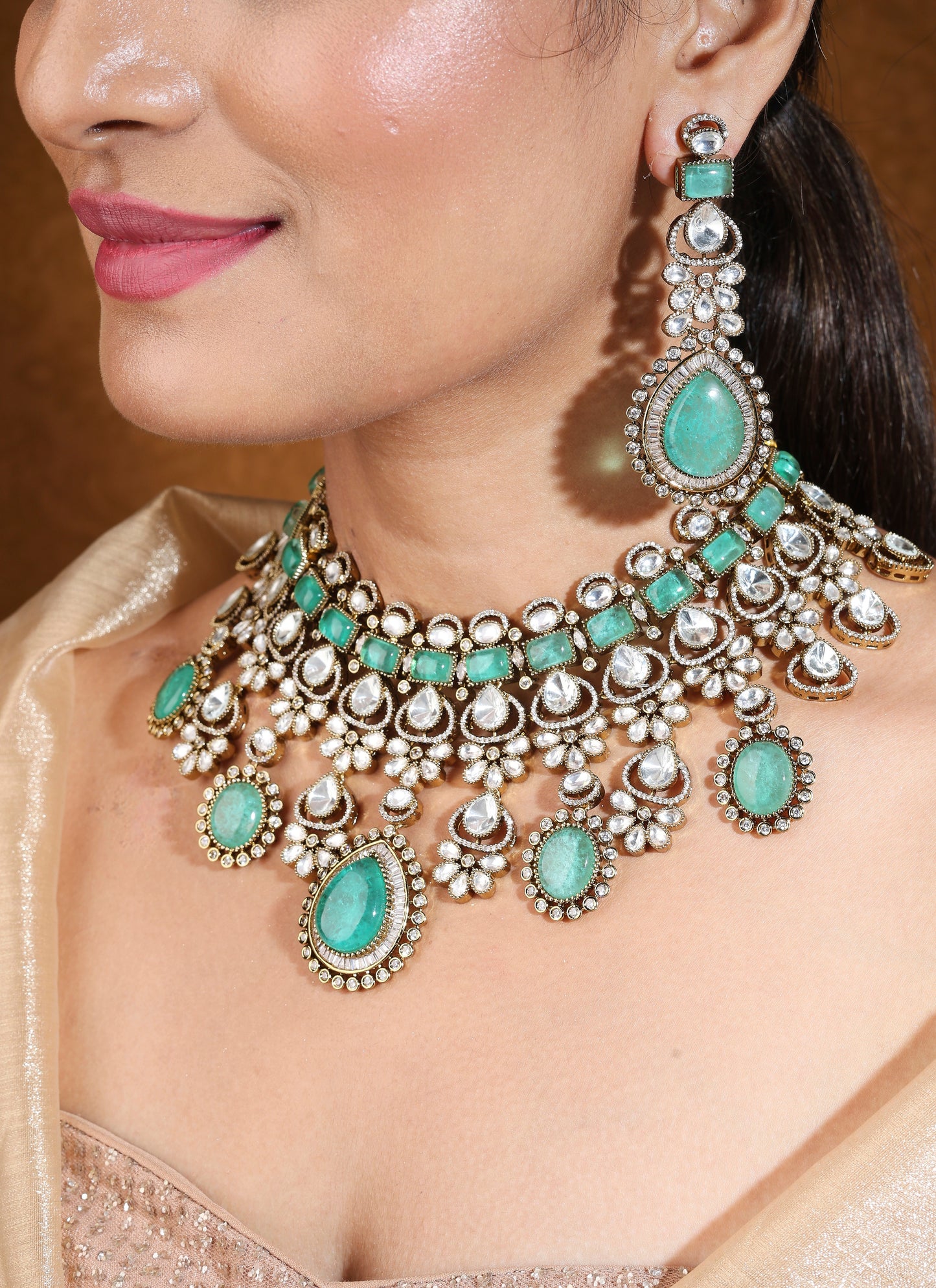 Bridal Choker with Mint Green Stones and Kundan