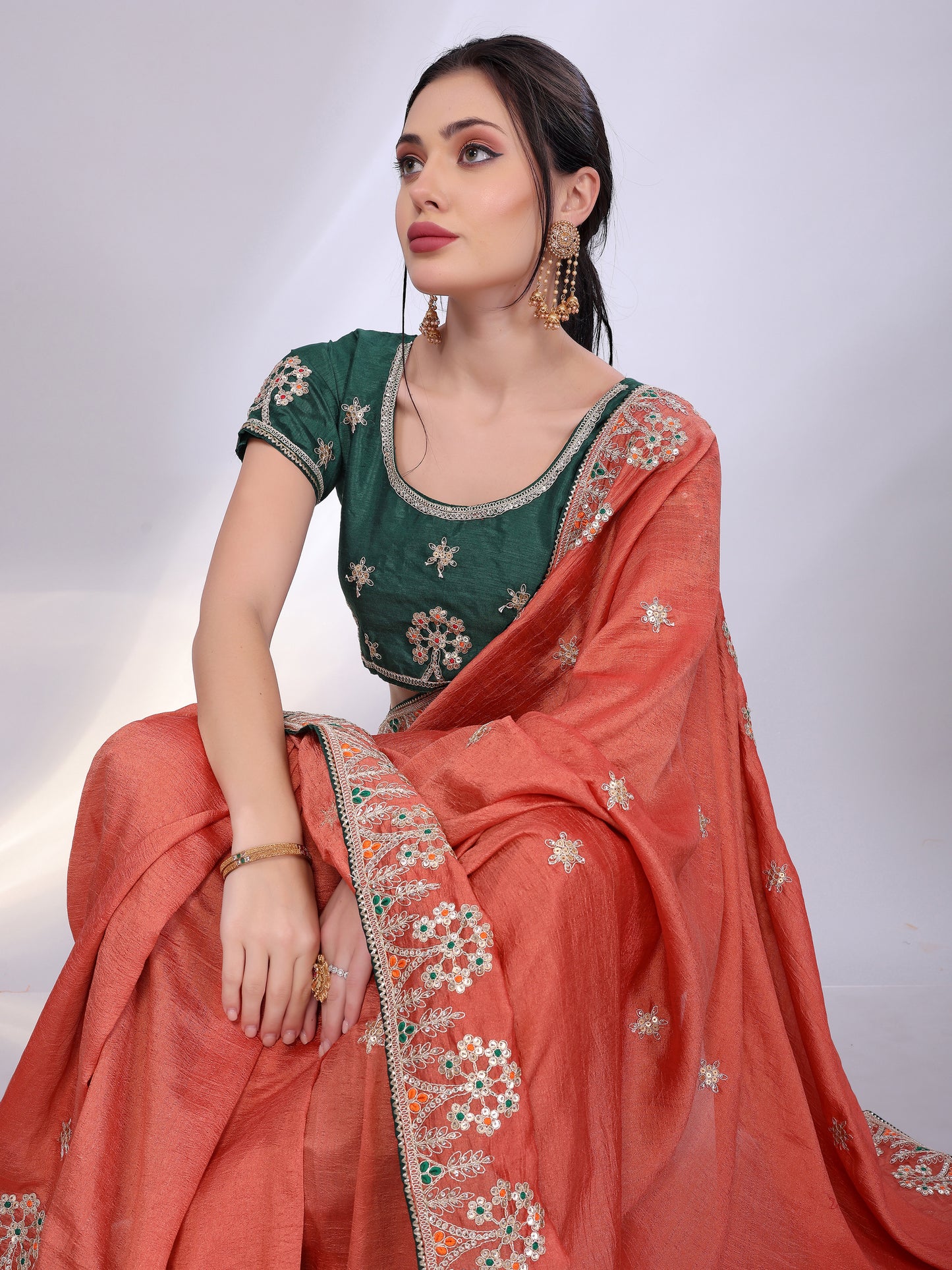 Rust Orange Art Silk Saree with Embroidered Border