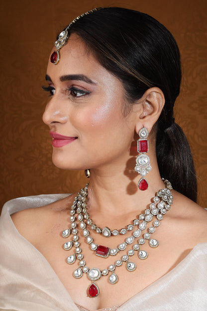 Layered Necklace with American Stones and Red Stones