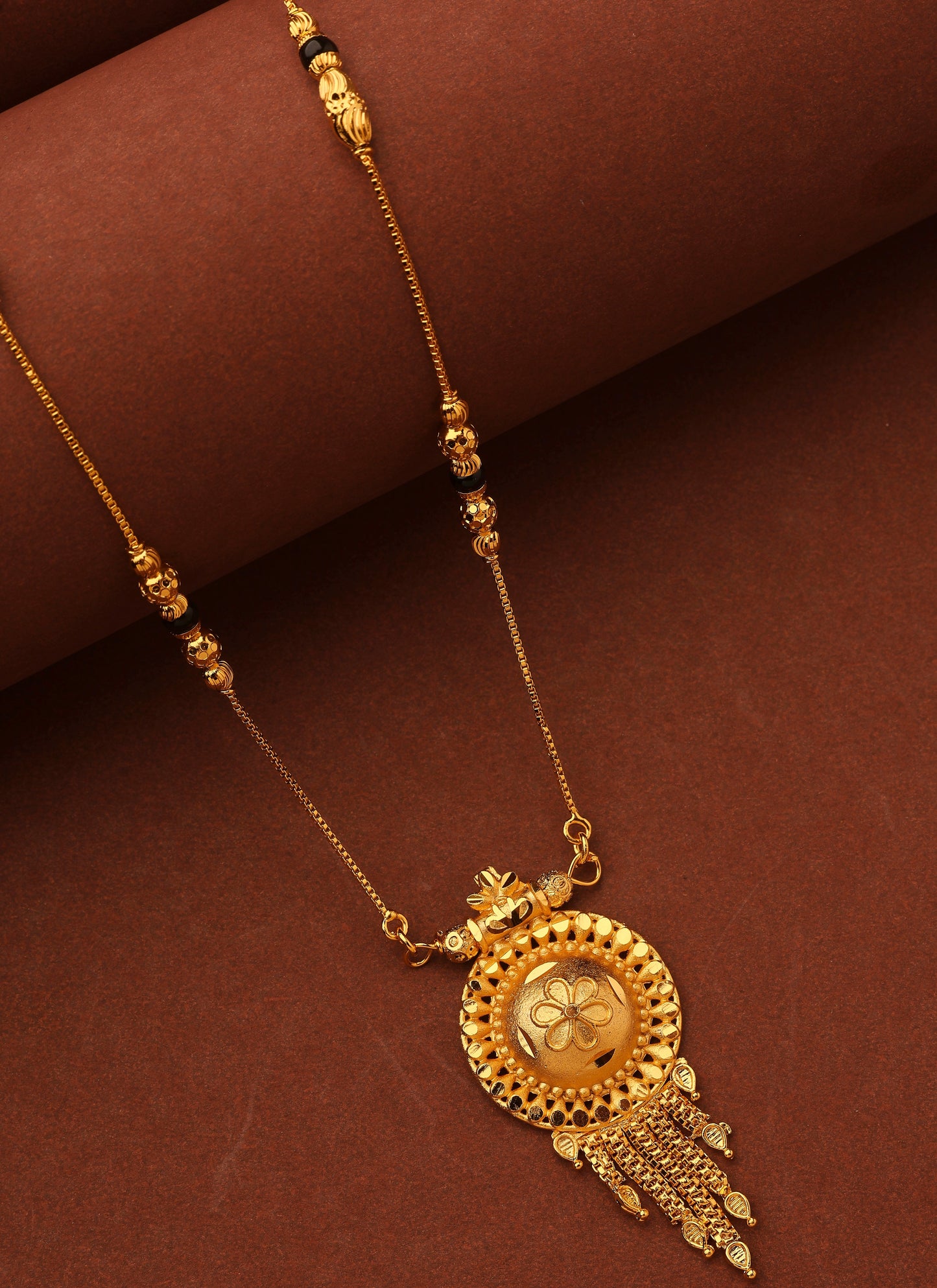 Gold-Plated Traditional Tali Mangalsutra with Floral Pendant