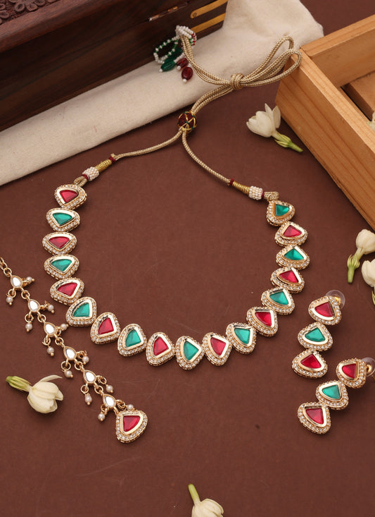 Kundan Multicolour Triangle Shape Necklace Set