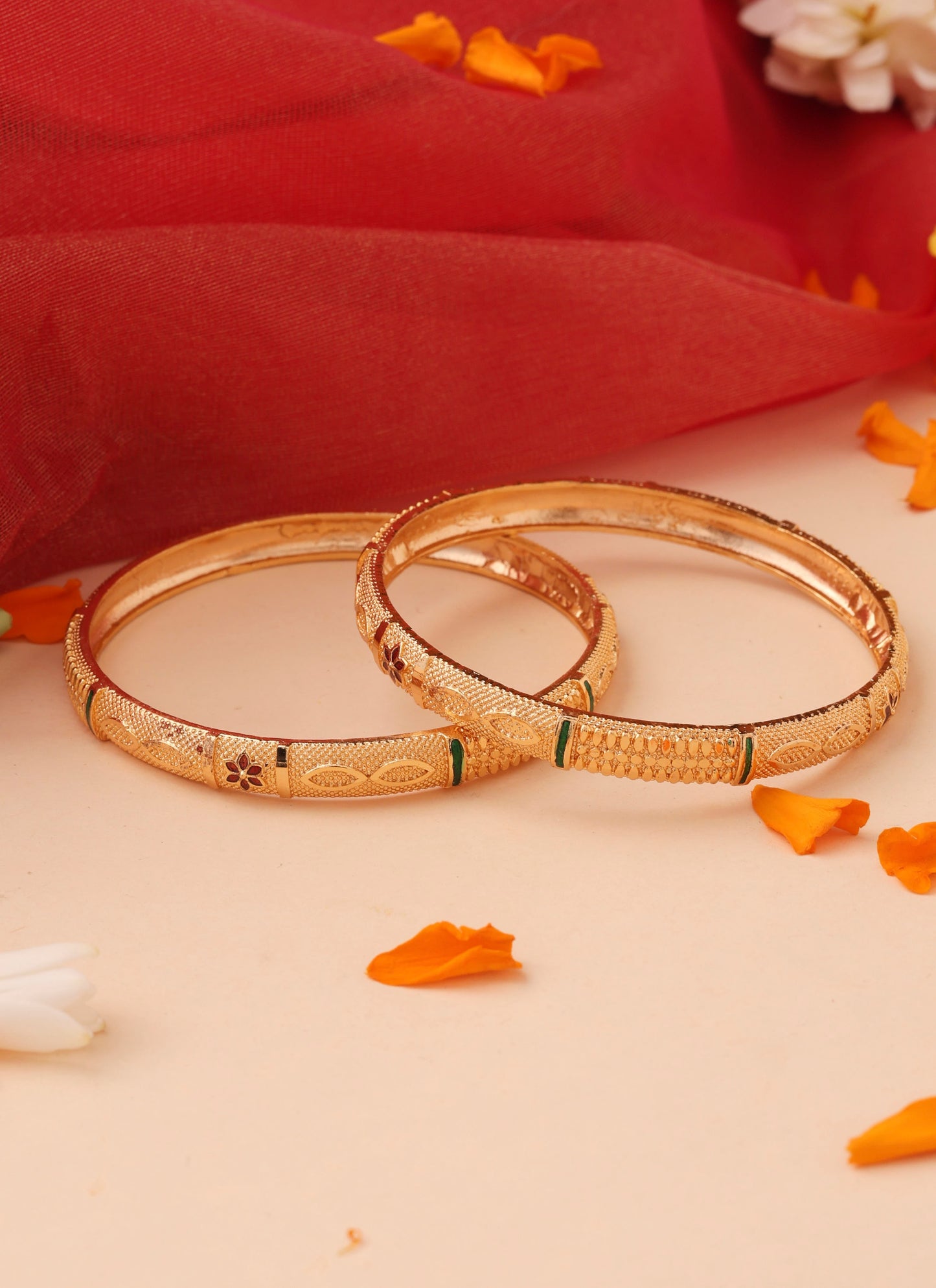 Set of two Gold Bangles with Color Accents