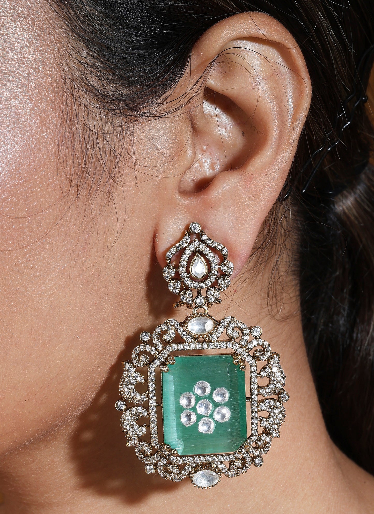 Long Maharani Haar with Mint Green Beads and Statement Pendant