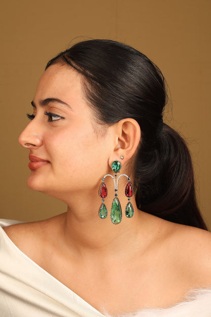 Earrings with Red and Green Stones