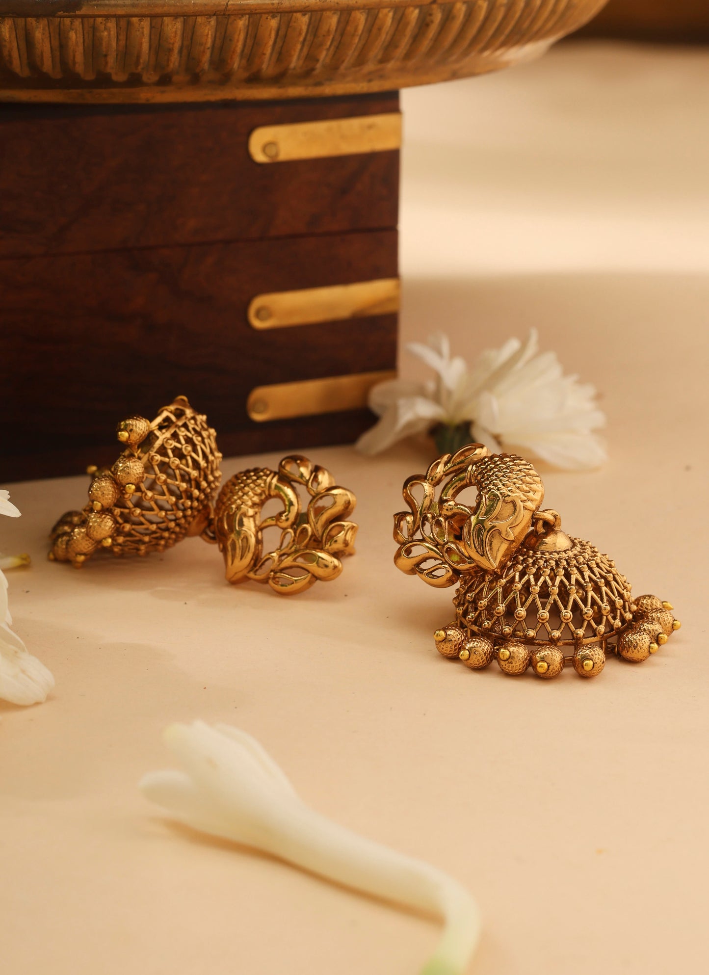 Gold Peacock Jhumkas