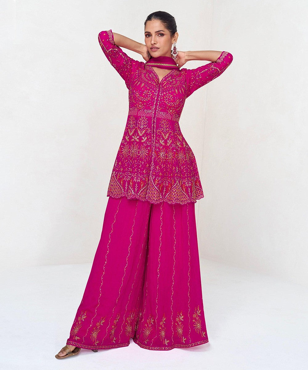 Pink Embroidered Silk Blend Readymade Suit