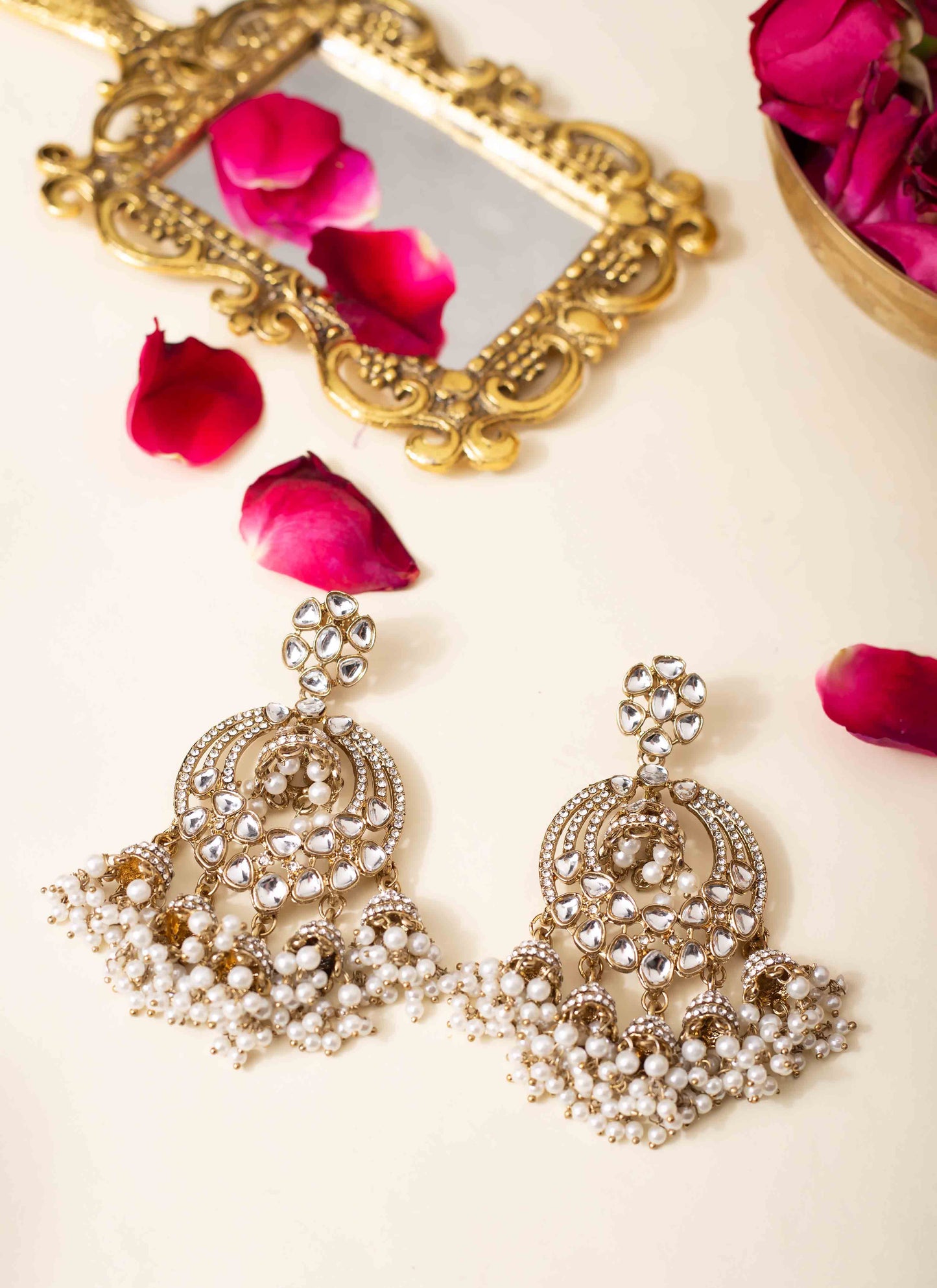 Mehendi Kundan Pearl Jhumka Earrings