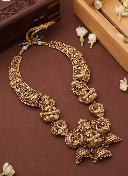 Statement Temple Necklace Set with Laxmi Motif Pendant