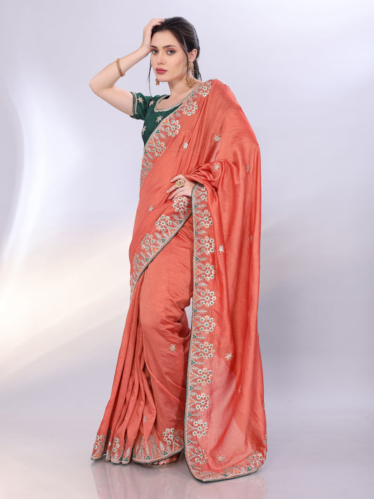 Rust Orange Art Silk Saree with Embroidered Border
