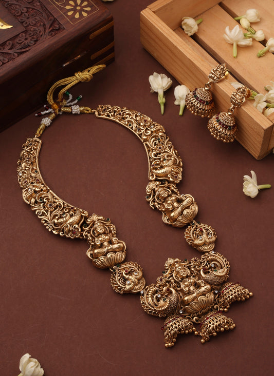 Statement Temple Necklace Set with Laxmi Motif Pendant