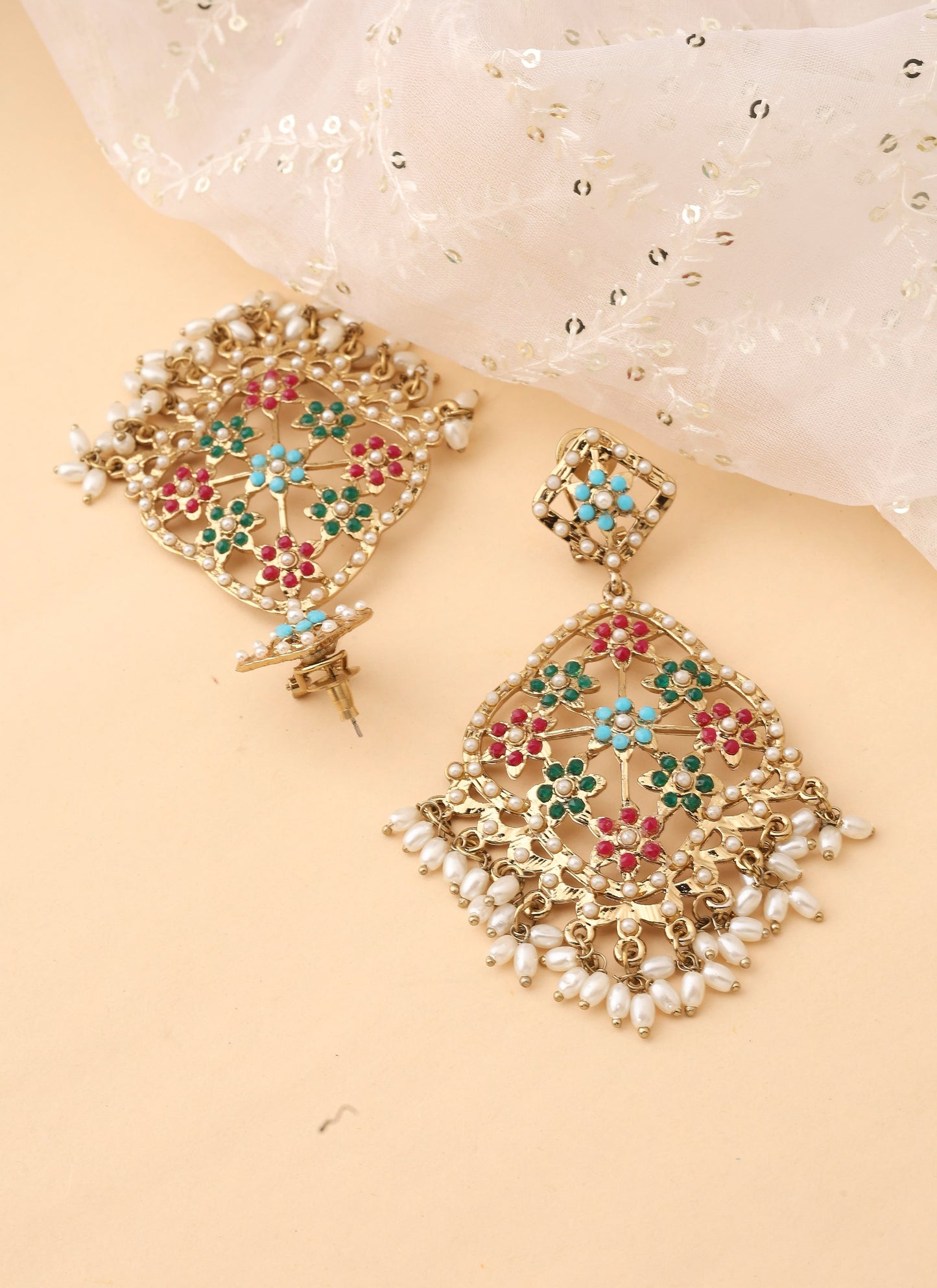 Multicolour Large Dangler Earrings with Pearl Detailing