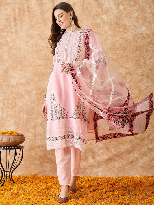 Semi Stitched Pakistani Suit in Baby Pink Georgette