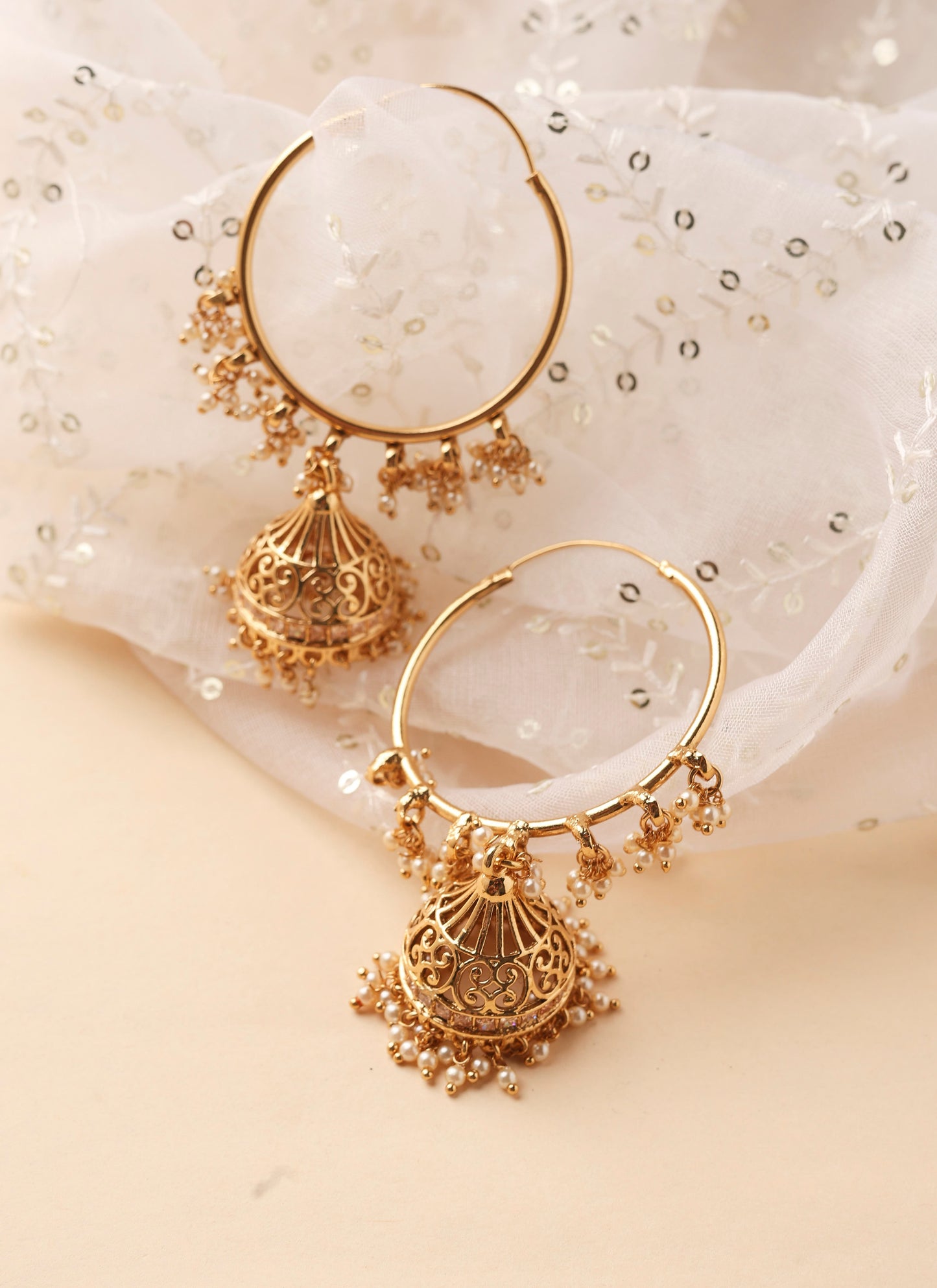 Gold Hoops with Gold Jhumka Detailing