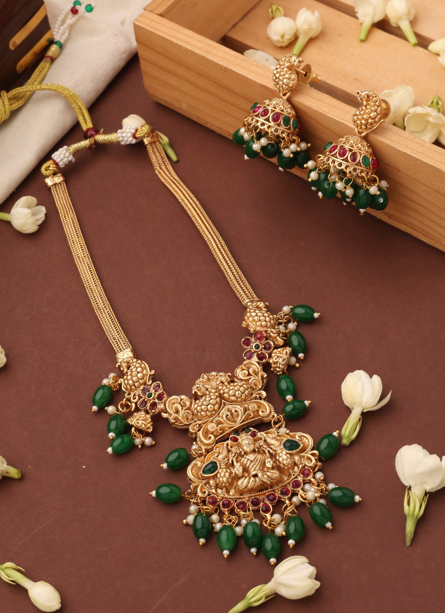 Temple Necklace Set with Laxmi Motif Pendant