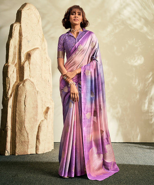 Lavender Ombre Khadi Silk Saree