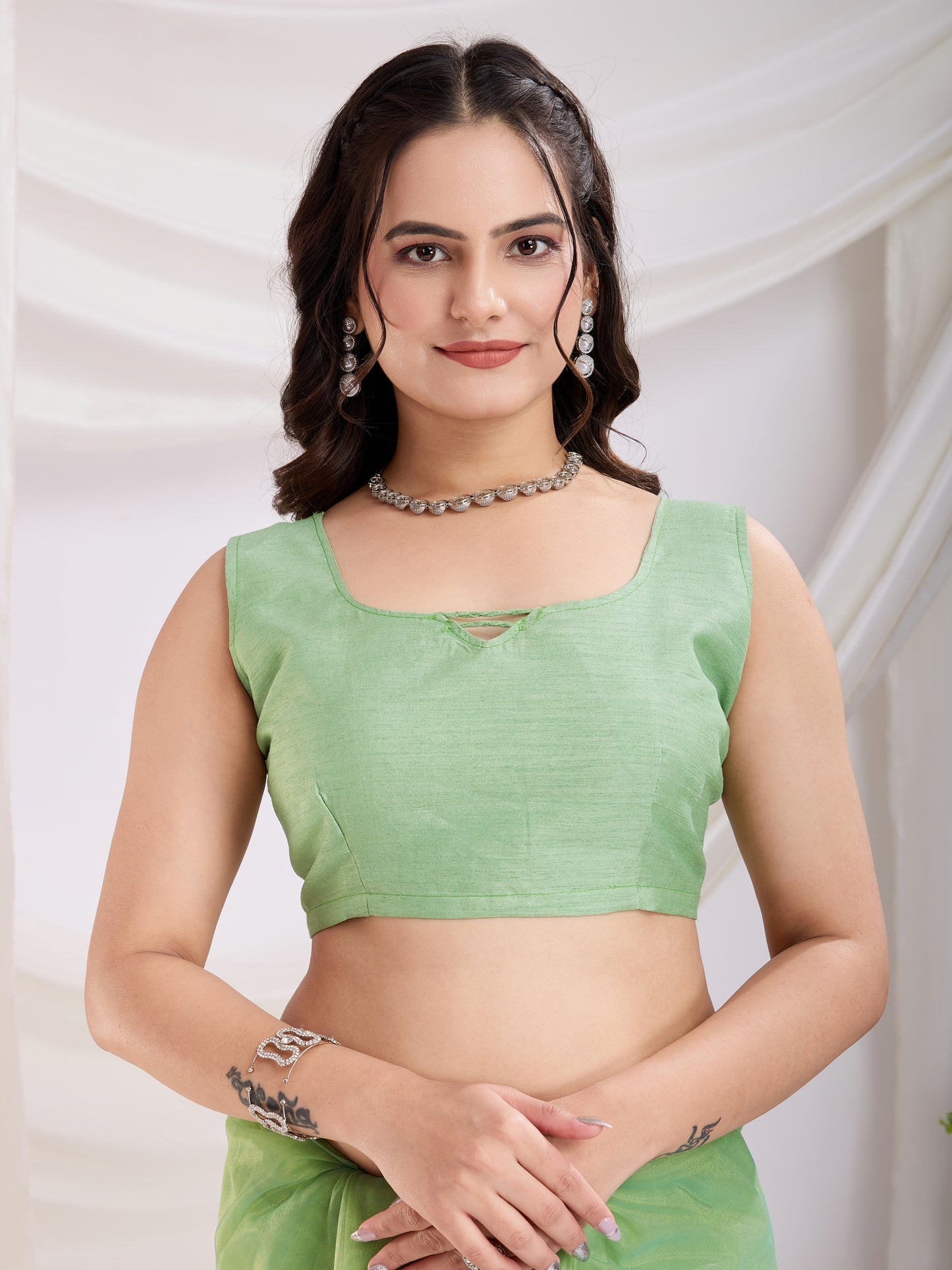 Pista Twill Net Embroidered Saree