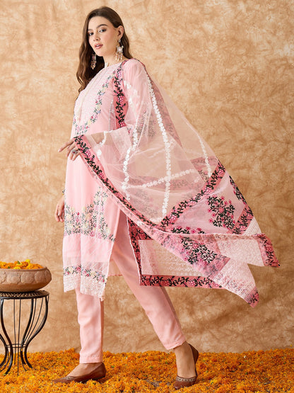 Semi Stitched Pakistani Suit in Baby Pink Georgette