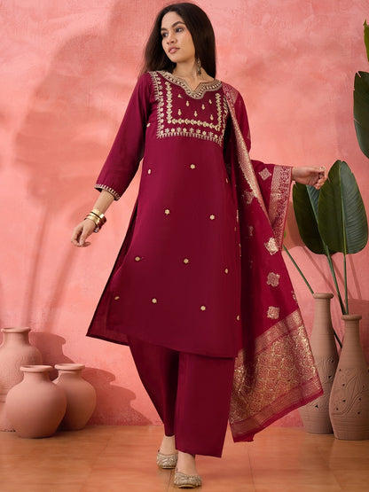 Dark Magenta Roman Silk Kurta Set