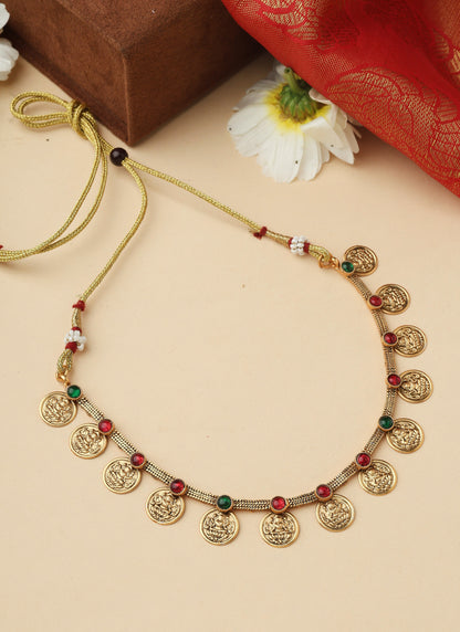 High Gold Necklace Set with Dangling Coins and Matching Earrings