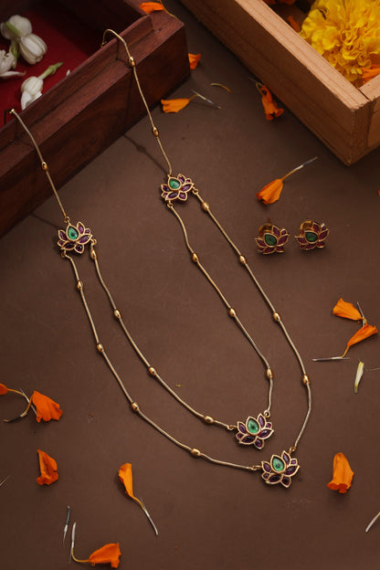 Two Layer Necklace with Lotus Motif