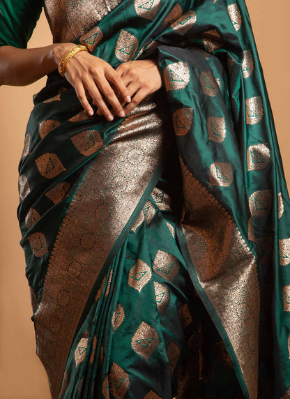Emerald Green Art Silk Saree with Zari Woven Leaf Motifs