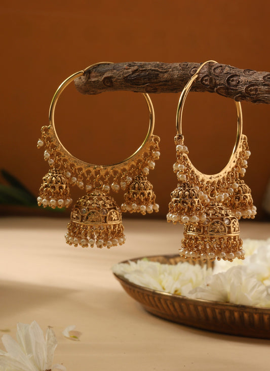 Gold Hoops with Jhumka Detailing