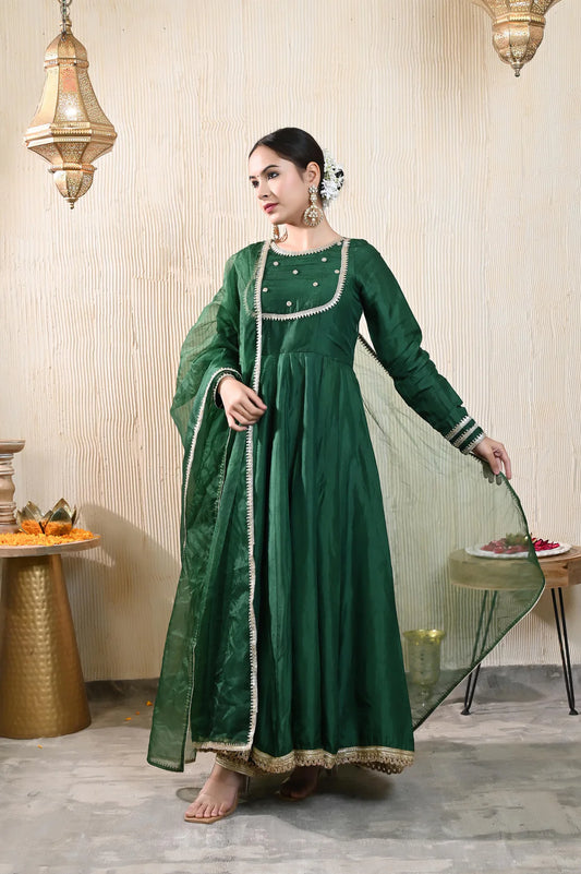 Emerald Upada Silk Handwork Anarkali Set