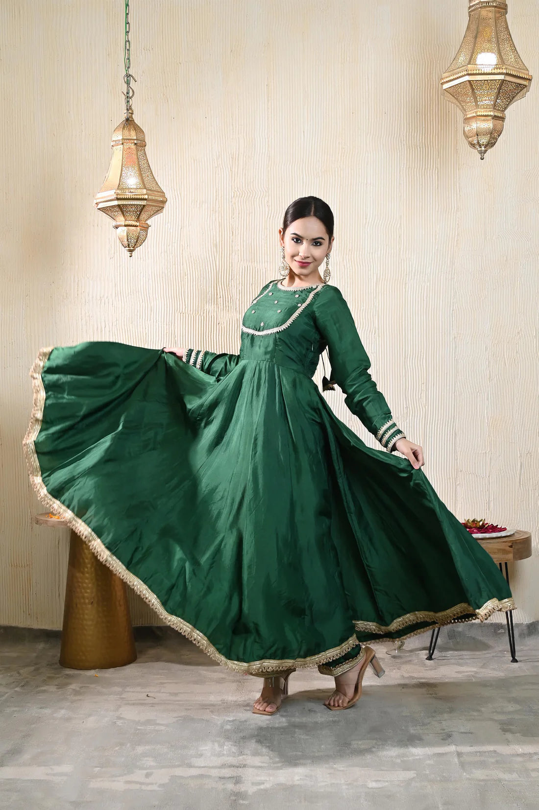 Emerald Upada Silk Handwork Anarkali Set