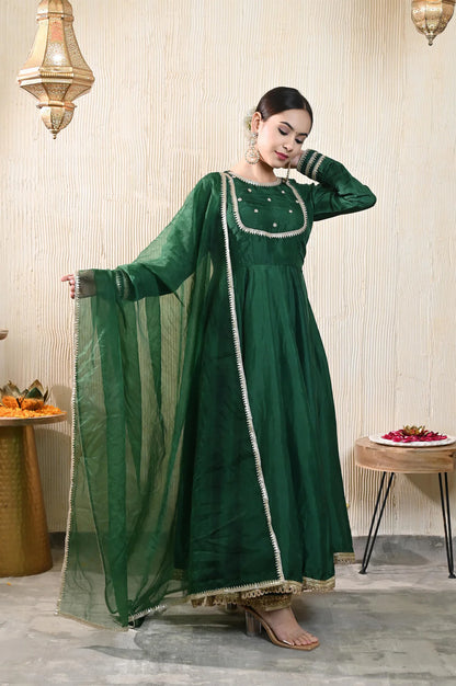 Emerald Upada Silk Handwork Anarkali Set