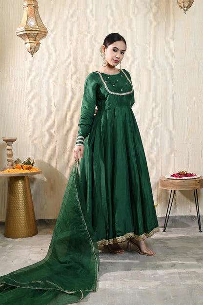 Emerald Upada Silk Handwork Anarkali Set